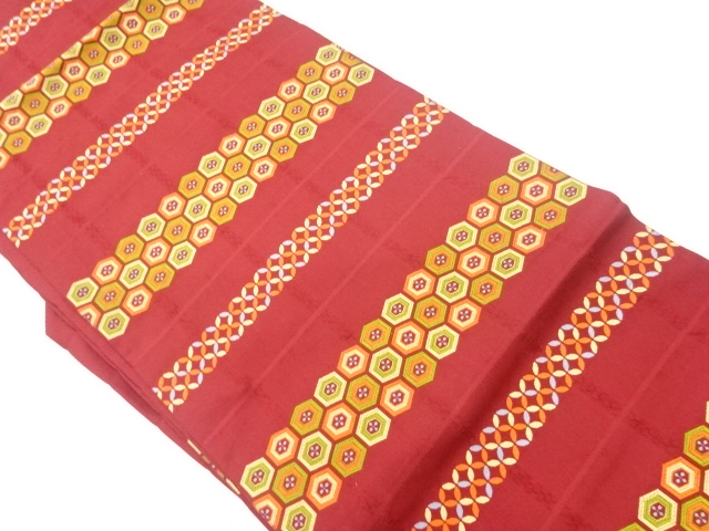 リサイクル　横段に古典柄模様織出し名古屋帯